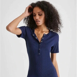 French Connection Womens 4 Indigo Blue Ribbed Jersey Dress Henley Neckline NWT